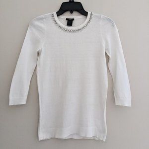 Ann Taylor white sweater XSP with beaded collar
